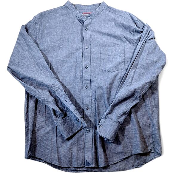 UNTUCKit Shirt‎ Blue Woven Micro Check Mandarin Collar L/S Button Front Mens XL - Picture 1 of 7